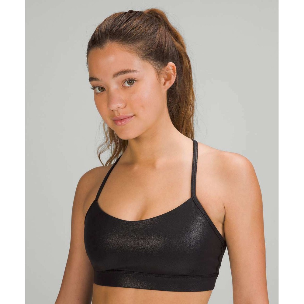 Lululemon Flow Y Bra Size 6 Nulu Shine Radiate Foil Black Yoga A-C Cup LW2DCQS